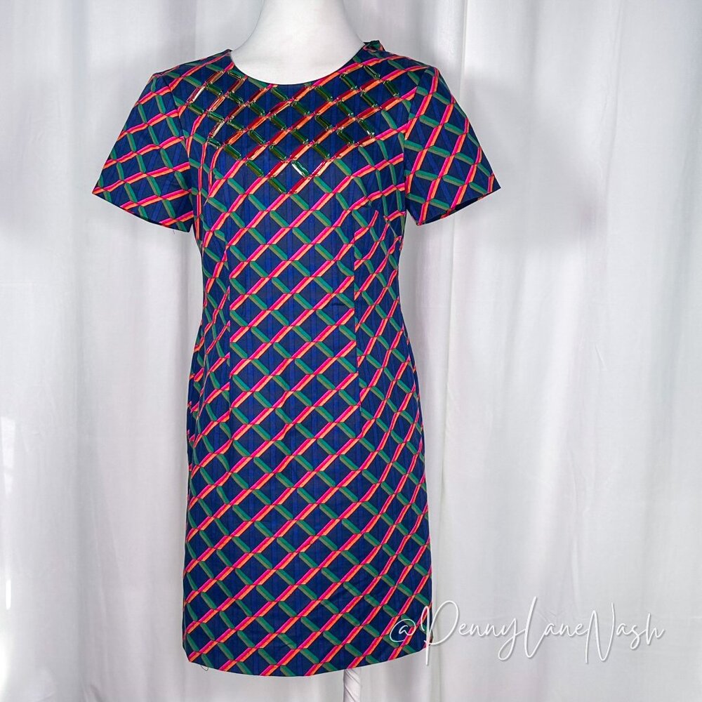 Trina Turk Museo Short Sleeve Sheath Diamond Geo Ponte - Picture 2 of 12